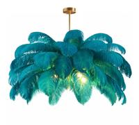 GUANSHAN Creative Peacock Blue Ostrich Feather Ceiling Lamp, Romantic and Aesthetic Feather Chandelier Pendant Lamp with Golden Base for Bedroom, Living Room, Corridor