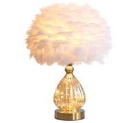 GUANSHAN Crystal Feather Table Lamp with String Lights Base Romantic Luxury Bedside Lamp Feather Table Light Desk Lampshade for Living Room, Bedroom, Wedding Gift