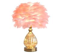 GUANSHAN Crystal Feather Table Lamp with String Lights Base Romantic Luxury Bedside Lamp Feather Table Light Desk Lampshade for Living Room, Bedroom, Wedding Gift