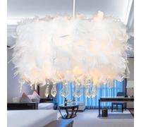 GUANSHAN Crystal Pendant Feather Chandelier White Feather Pendant Light Ceiling Light Ceiling Lamp, Romantic & Luxury for Living Room, Dining Room, 40CM/15.9INCH