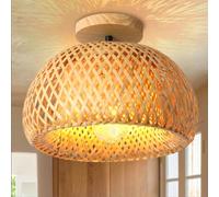 GUANSHAN Double Layer Bamboo Woven Ceiling Lamp Country Style Hallway Chandelier Ceiling Lighting Decorative Ceiling Light Fixture for Entryway, Hallway, Bedroom
