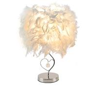 GUANSHAN Feather Bedside Lamp Bedside Lampshade Modern Feather Table Light Desk Lampshade with Crystal in Heart & Mental Base for Living Room, Bedroom, Bar, Restaurant, Hotel, S