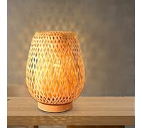 GUANSHAN Hand Woven Bamboo Table Lamp Creative Rural Style Double Layer Bamboo Lampshade Night Light Table Light Fixture Decorative Table Lighting for Bedroom, Living Room