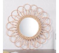 GUANSHAN Handmade Rattan Mirror Wall Decoration Creative Rustic Wall hanging Wall Pediment Hanging Mirror Wall Art Wall Decor For Bedroom, Living Room, Hallway