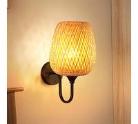 GUANSHAN Japanese Style Handmade Bamboo Wall Lamp Zen Bamboo Lampshade Bedside Lamp Decorative Background Wall Lamp for Bedroom, Living Room, Corridor
