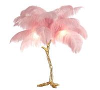 GUANSHAN Ostrich Feather Table Lamp Creative Feather Lampshade with Tree Fork Resin Base Decorative Ostrich Feather Table Lighting Night Light for Living Room, Bedroom