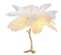 GUANSHAN - Ostrich Feather Table Lamp, Creative Resin Base Tree and Tree Fork Lampshade, Ostrich Feather Decorative Night Light, Night Light for Living Room,