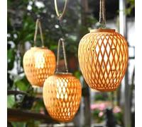 GUANSHAN Outdoor Solar Portable Pastoral Style Imitation Bamboo Weaving Atmosphere Light - Solar Lantern for Garden, Lawn and Courtyard Decorative Lighting