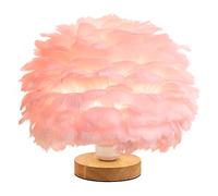 Pink Feather Table Lamp Bedside Lamp with Wooden Base Feather Table Light Desk Lampshade for Bedroom Lamp, Decorative Lamp, Living Room