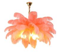 GUANSHAN Pink Ostrich Feather Pendent Light French Elegance Ceiling Light Feather Lampshade Chandelier with Glass lampshade Ceiling Lamp for Bedroom, Living Room