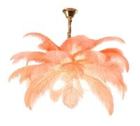GUANSHAN Pink Ostrich Feather Pendent Light French Elegance Ceiling Light Feather Lampshade Chandelier with Glass lampshade Ceiling Lamp for Bedroom, Living Room