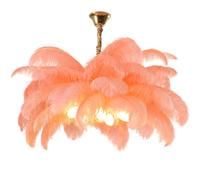 GUANSHAN Pink Ostrich Feather Pendent Light French Elegance Ceiling Light Feather Lampshade Chandelier with Glass lampshade Ceiling Lamp for Bedroom, Living Room