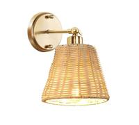 GUANSHAN Rechargeable Rattan Woven Wall Lamp Vintage Style Bedside Lamp Adjustable Angle Bracket Light Decorative Wall Light for Bedroom,Hotel