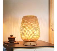 GUANSHAN Rechargeable Table Lamp Bamboo Woven Table Light Chinese Style Night Light Small Atmosphere Bedside Lamp Decorative Desk Lamp for Bedroom,Living Room