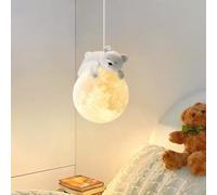 GUANSHAN Sleeping Bear Moon Pendant Lamp 3D Moon Pendent Light Bedside Ceiling Lamp Creative Moon Hanging Light Decorative Chandelier for Bedroom,Children's Room