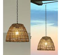 GUANSHAN Solar Power Pendant Lamp - Seagrass Woven Garden Pendant Light for Balcony, Outdoor