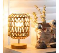 GUANSHAN Vintage Paper Rope Woven Table Lamp Country Style Table Light Bedside Table Lighting Decorative Table Lamp Atmosphere Night Light for Bedroom, Living Room