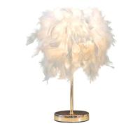 GUANSHAN White Feather Table Lamp Bedside Lamp with Gold Base Romantic Feather Lampshade Night Light for Bedroom, Home Decoration, Photography Props
