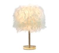 GUANSHAN White Feather Table Lamp Bedside Lamp with Gold Base Romantic Feather Lampshade Night Light for Bedroom, Home Decoration, Photography Props