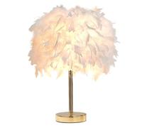 GUANSHAN White Feather Table Lamp Bedside Lamp with Gold Base Romantic Feather Lampshade Night Light for Bedroom, Home Decoration, Photography Props