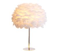 GUANSHAN White Feather Table Lamp Romantic Feather lampshade Night Light Desk Lamp Feather Bedside Table Light Fixture Decorative Table Lighting for Bedroom, Living Room