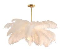 GUANSHAN White Ostrich Feather Pendent Light Ceiling Light Lampshade Chandelier for Bedroom, Living Room