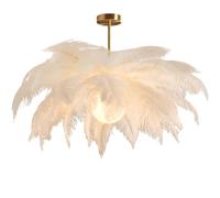 GUANSHAN White Ostrich Feather Pendent Light Feather Ceiling Light Feather Lampshade Chandelier Feather Pendent Lamp Ceiling Lamp Ceiling Lighting Fixture for Bedroom, Living Room