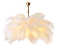 GUANSHAN White Ostrich Feather Pendent Light French Elegance Ceiling Light Feather Lampshade Chandelier with Glass lampshade Ceiling Lamp for Bedroom, Living Room