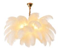 GUANSHAN White Ostrich Feather Pendent Light French Elegance Ceiling Light Feather Lampshade Chandelier with Glass lampshade Ceiling Lamp for Bedroom, Living Room