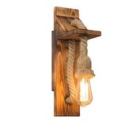 GUANSHAN Wooden Wall Lamp Retro Antique Hemp Rope Bracket Wall Light Corridor Wall Lighting Fixture Creative Sconces Decorative Wall Lighting for Restaurant,Cafe