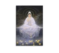 Guanyin In White Robe With Golden Aura Wall Art, Divine Decor For Home And Meditation Space Artistic Wall Mural Modern Hanging Decor Poster12x18inch(30x45cm)
