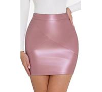 GUANYY Women's High Waisted Faux Leather Mini Pencil Skirt - Classic & Slim, Quartz Pink, S