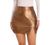 GUANYY Womens Leather Skirt High Waisted Stretchy Faux Pleather Mini Skirts, Mocha Mousse, M