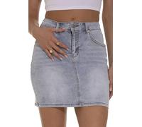 GUANYY Womens Mini Denim Skirt-Casual Stretch Slim Fit High Waisted Jean Skirts, Light Washed Blue, L