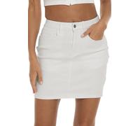 GUANYY Womens Mini Denim Skirt-Casual Stretch Slim Fit High Waisted Jean Skirts, White, L