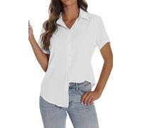 GUANYY Women's Short Sleeve Button Down Shirt - Versatile and Classic for All Occasions (Pearl White, XX-Large)