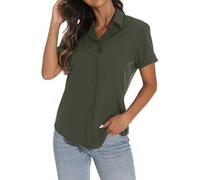 GUANYY Women's Short Sleeve Button Down Shirt Womens Shirts Dressy Casual Business Work Blouses V Neck Collared Tops, Army Green, S