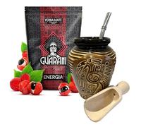 Guarani Yerba Mate Tea Set | Natural Strong Energy Drink | Mate Tea Complete Set | Begginer's Kit | Yerba Mate GUARANI ENERGY Booster+GUARANA 500g|Ceramic Bird Cup Gourd 300ml|Stainless Bombilla