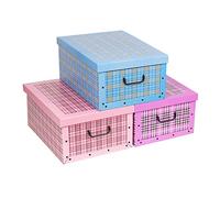 Guaranteed4Less 3 Underbed Collapsible Cardboard Storage Boxes Lightweight With Lids & Handles (Set of 3 Tartan)