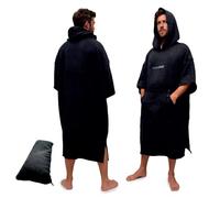 GUARD® Black, 100% cotton towel changing robe with hood. 400GSM extra thick & absorbent. Zips into compact pillow. 4 Pockets, 2 zipped. For surfing, swimming & beach changing.