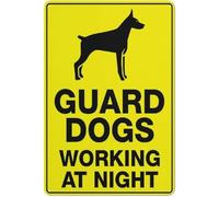 Guard Dogs Working At Night Warning Metal Sign Tin Signs Aluminum for Outdoors Use Yard Farm Fence Home Wall Decor 8x12 inch
