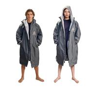 GUARD® G.ROBE Charcoal Grey. Waterproof long sleeve changing robe. 100% Recycled outer layer. Recycled fleece lining with deep hood for surfing, swimming and watching outdoor activities. (M)