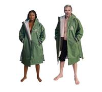 GUARD® G.ROBE Forest Green. Waterproof long sleeve changing robe. 100% Recycled outer layer. Recycled fleece lining with deep hood for surfing, swimming and watching outdoor activities. (S)