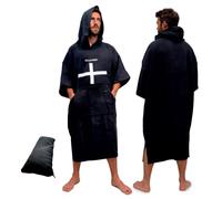 GUARD® KERNOW Black, 100% cotton towel changing robe with hood. 400GSM extra thick & absorbent. Zips into compact pillow. 4 Pockets, 2 zipped. For surfing, swimming & beach changing.