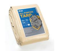 GUARD SHIELD Beige Tarp Heavy Duty Waterproof 12x12 Feet Outdoor Poly Tarps Cover Square Thick UV Resistant Canopy Tarpaulin with Grommets 10mil