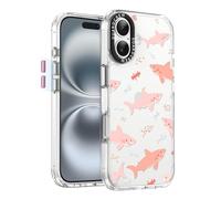 GuardCrew for iPhone 16 Case, [Crashproof 11FT Military-Grade Drop Protection] [Anti-Yellowing&Anti-Peel Off] Slim Clear Shockproof TPU Bumper Phone Cover for iPhone 16-Cute Sharks