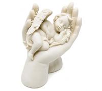 Guardian Angel Cherub Ornament in Protective Hands, 11cm Resin Angel Figurine, Sleeping Angel Statue, Memorial Keepsake Decoration for Home Shelf Mantel Display JR1482