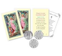 Guardian Angel Coin - Laminated Catholic Prayer Card Set, Italian Guardian Angel Pocket Coin - Holy Cards Set of 7 Items