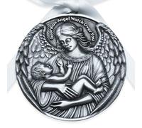 Guardian Angel Crib Medal White Ribbon Round 2 9/10, Christening Baptism Gift Baby Keepsake Newborn Angel Ornament Sympathy Gift for Baby Loss