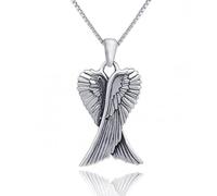 Guardian Angel Double Wing Silver Pendant Necklace (MEDIUM) for Women/Men/Unisex On 20 Inch Chain - 925 Sterling Silver - Weight: 3.06 Grams